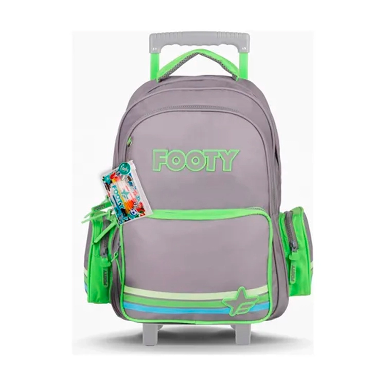 Mochila Escolar Footy 2026 Color Line Gris con Carro 18" Art.F26431
